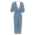 thumbnail image 4 of SRZYMJ Womens Jumpsuit Women's V Neck Short Sleeve Wide Leg Jumpsuit Elegant Casual Romper with Pockets for Spring, 4 of 9