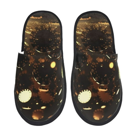 Balery Classical Golden Casino Slient Indoor Furry Fleece Comfort House Shoes Soft Non-Slip Home Shoes Cotton slippers House Slippers-- Medium