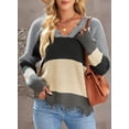 thumbnail image 7 of Asyoly Women's Waffle Knit Distressed Sweater V Neck Long Sleeve Striped Color Block Ripped Pullover Sexy Loose Jumper Casual Knitwear Tops, 7 of 7