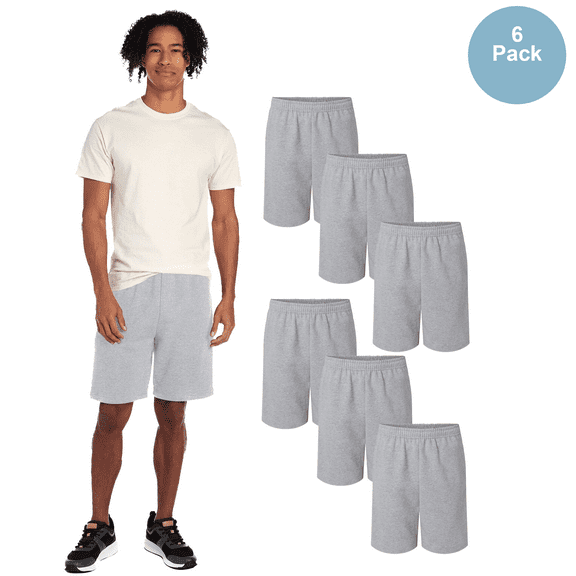 JERZEES Men's Fleece Shorts with Pockets, Durable Athletic Heather Workout & Gym Shorts, 6 Pack, S