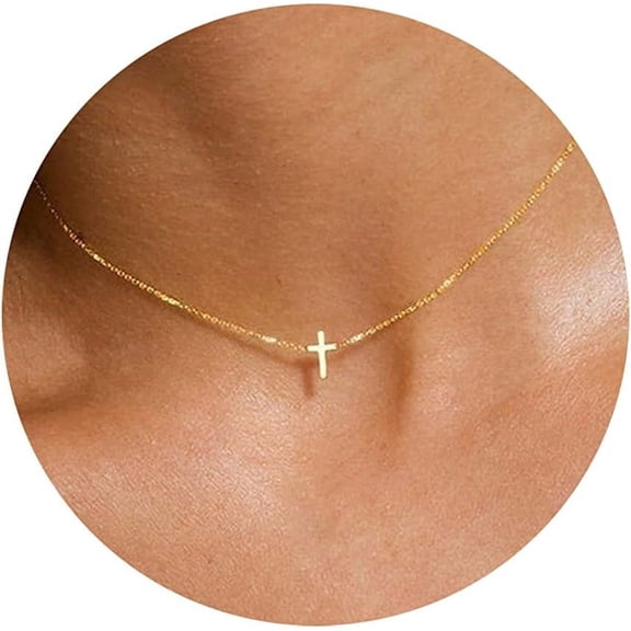 Dainty Cross Necklace For Women, Dainty 14K Gold Filled/Silver Cross Necklaces For Women Simple Layered Small Cross Choker Necklace Thin Chain Necklaces Aesthetic Jewelry For Women Gift