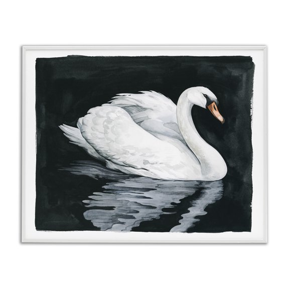 Stupell Industries Rustic Lodge Elegant Swan Reflection Portrait White Framed Giclee Art, 14 x 11, by Grace Popp