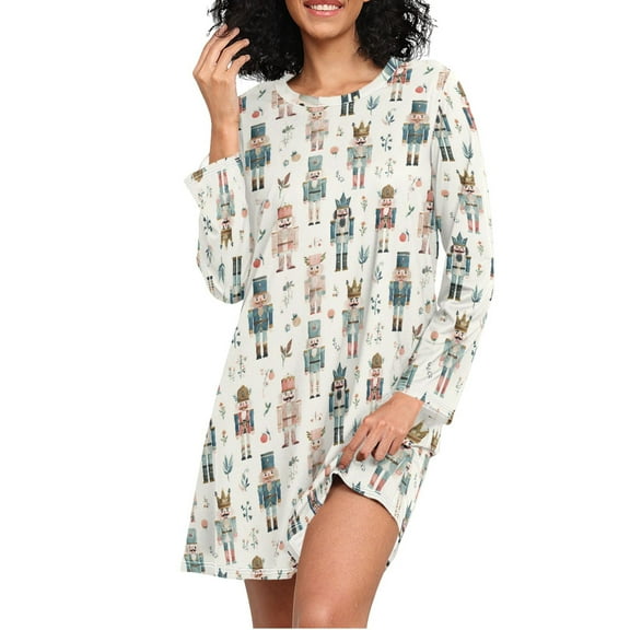 joogoo Nutcracker Soldiers Christmas Women's Long Sleeve Nightgown Sleepwear L