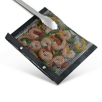 HIC Roasting Reusable Non-Stick BBQ Grilling Mesh Bag with Double-Snap Closure, 12 x 9.5-Inch