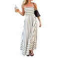 thumbnail image 2 of Women'S Spaghetti Strap All over Striped High Waist Flowy A-Line Maxi Casual Dress White L, 2 of 8