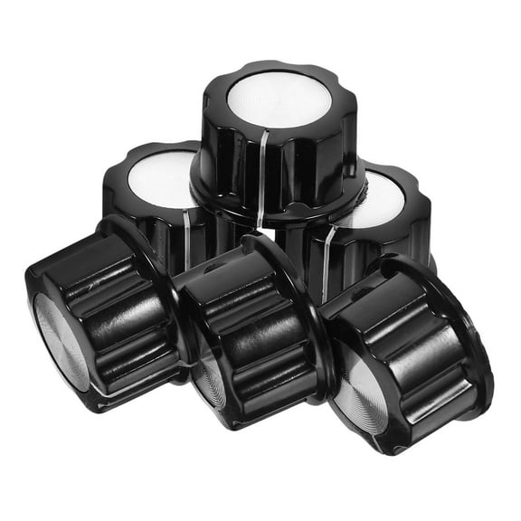 PTOOTP 6-Pack Black Aluminum Volume Control Knobs for Electric Guitar and Bass Amps, Precise Audio Replacement Parts