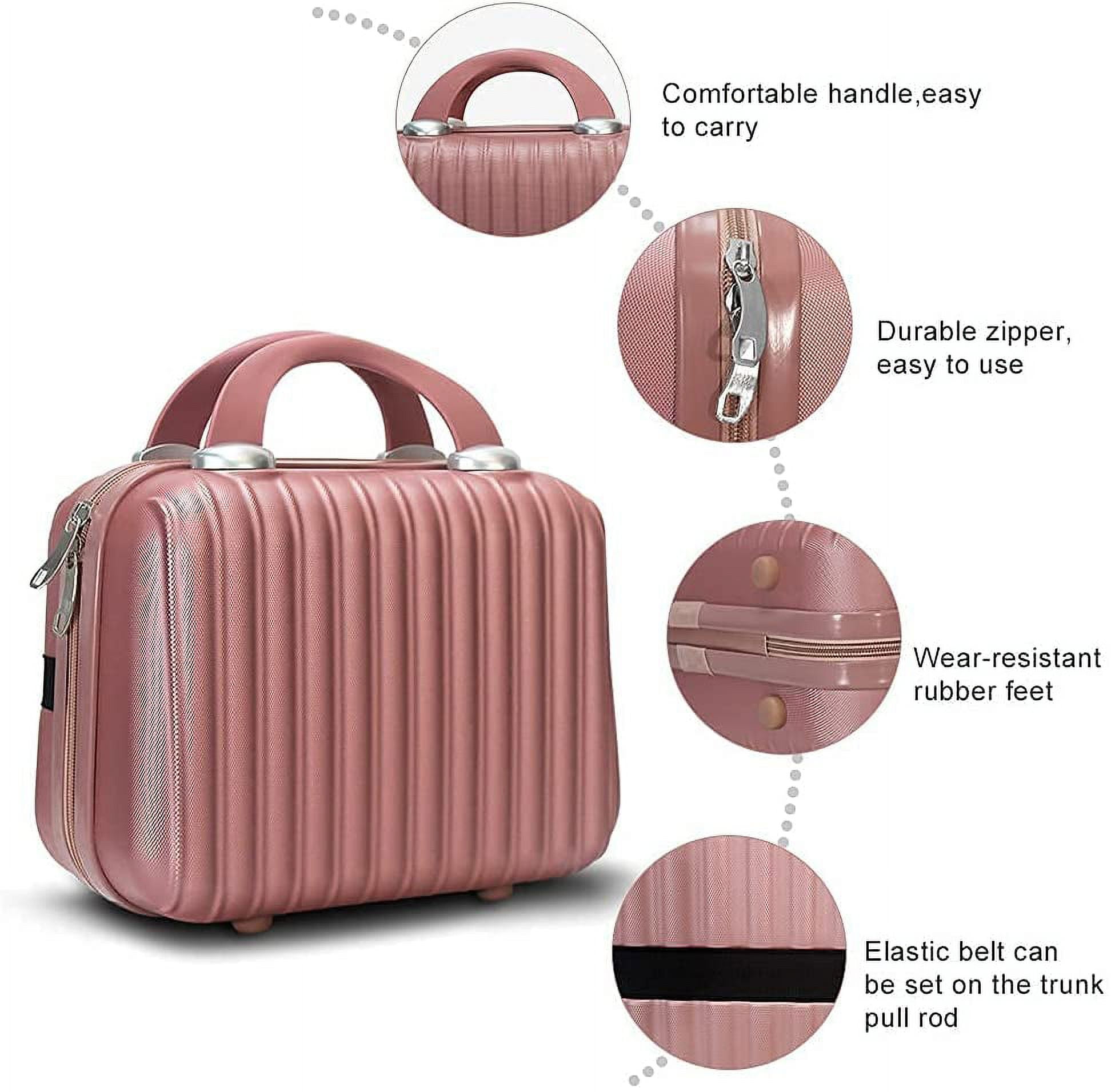  BSTKEY Portable Makeup Travel Case, Hard Shell Cosmetic Case  Hand Luggage Bag Organizer, Mini ABS Carrying Suitcase with Elastic Band,  Rose Gold : Beauty & Personal Care