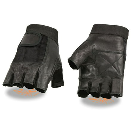 Milwaukee Mens Leather/Mesh Combo Fingerless Motorcycle Gloves w/Padded Palm Black