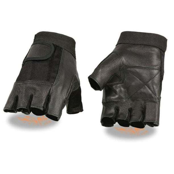 Milwaukee Leather Men's Leather & Mesh Fingerless Glove w/ Padded Palm