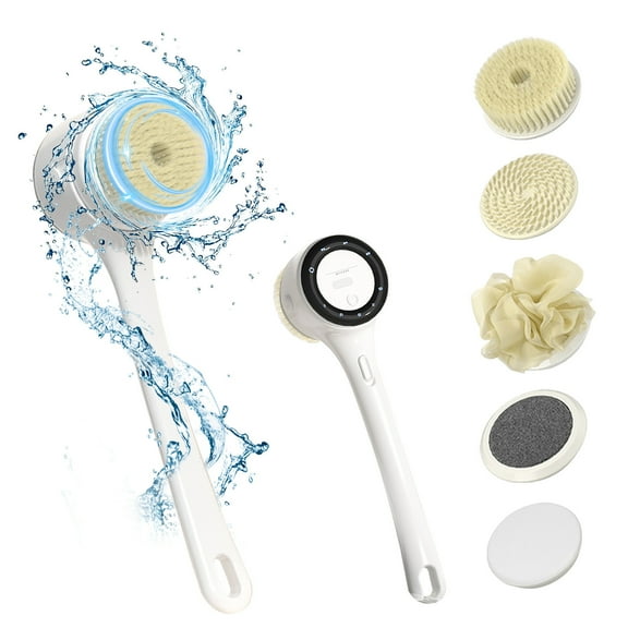 Electric Body Brush for Shower, Electric Body Scrubber, Rotating Back Scrubber with 5 Brush Heads, Auto Spinning Exfoliating Massage Bath Brush, Waterproof Rechargeable, Deep Cleansing