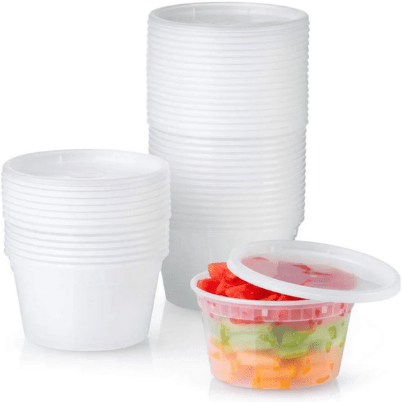 Vezee 16oz Deli Containers with Lids BPA-Free Plastic Food Storage Disposable Cups (24 Sets)