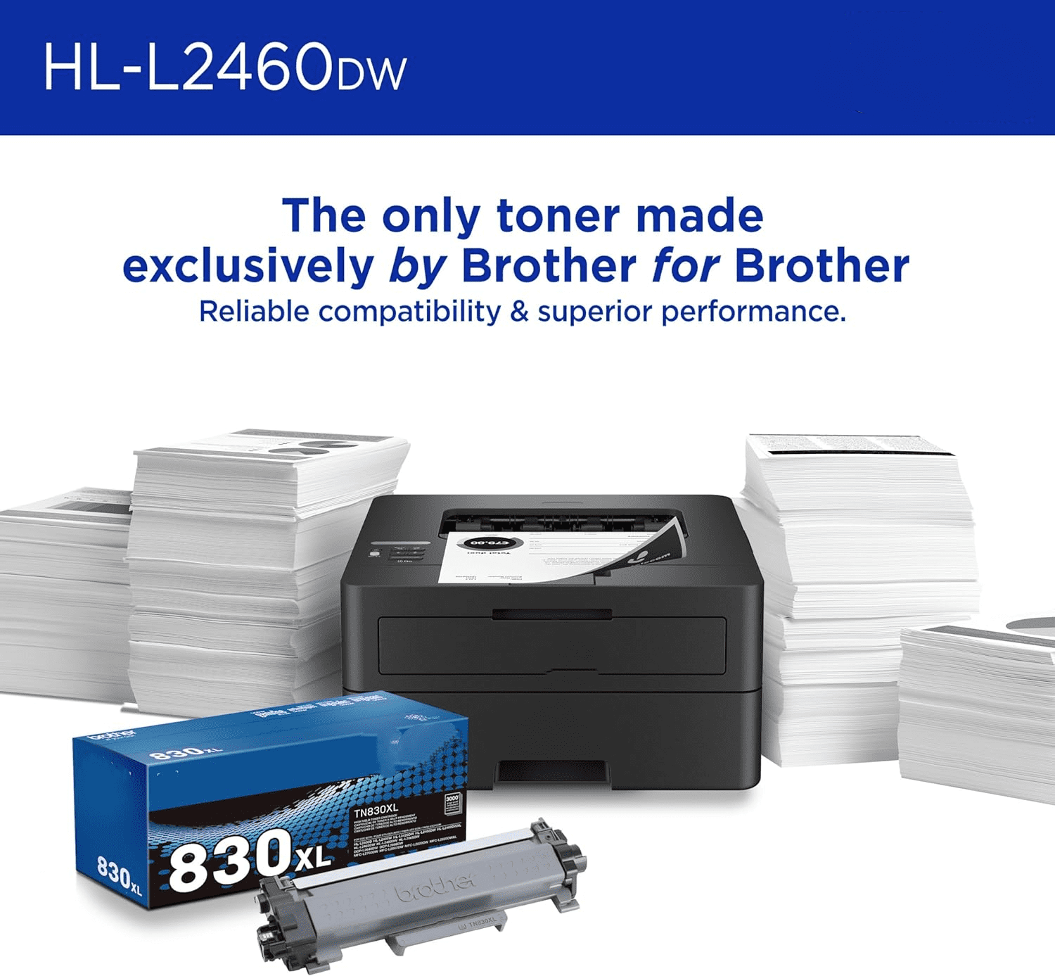 HL-L2460DW Wireless Compact Monochrome Laser Printer with Duplex, Mobile Printing, Black & White Output | Includes Refresh Subscription Trial(1),