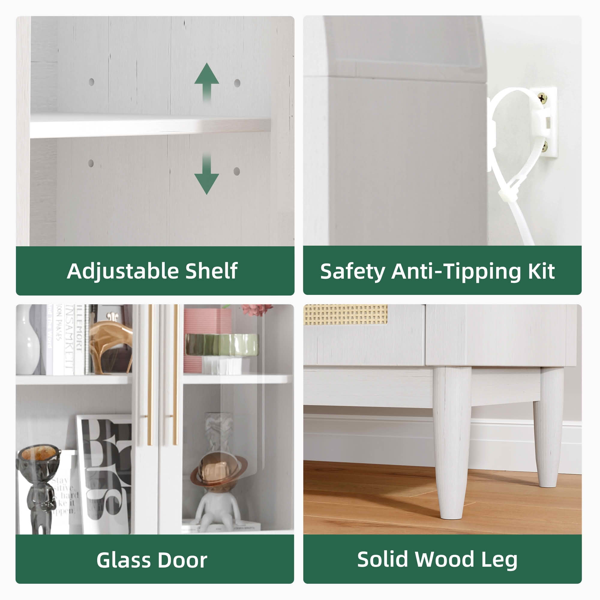 MAYEERTY 71" White Arch Cabinet with Glass Doors, for Bedroom Entryway
