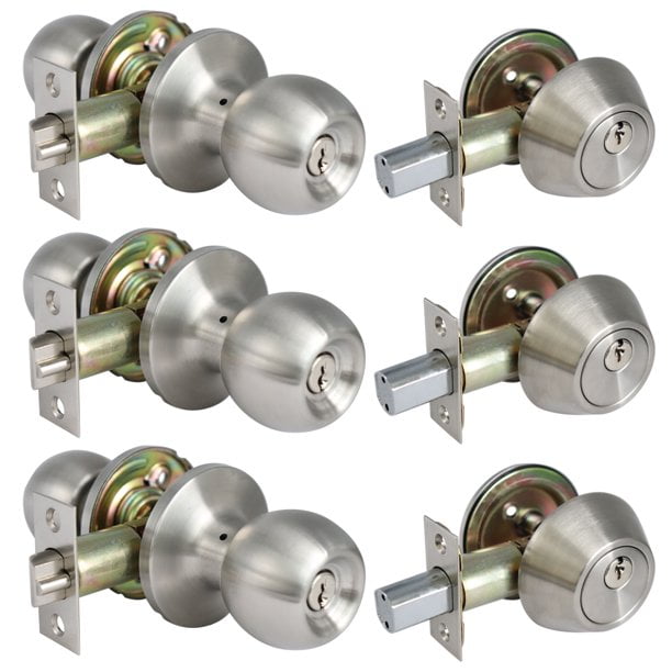 Locksets for Exterior Doors and Mobile Home with deadbolt, 3 Pack Keyed