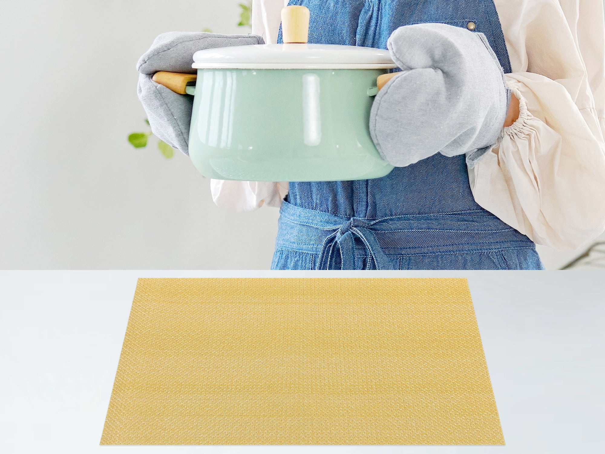 Unique Bargains Placemats Set of 6 Washable Placemats for Dining Table Decor Gold