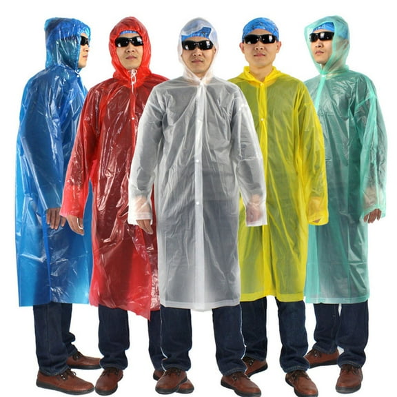 OUNONA 2pcs Disposable Raincoat Adult Emergency Waterproof Hood Poncho Rain Coat Unisex Portable Clear Rain Poncho Rainwear for Adults Men Women (Random Color)