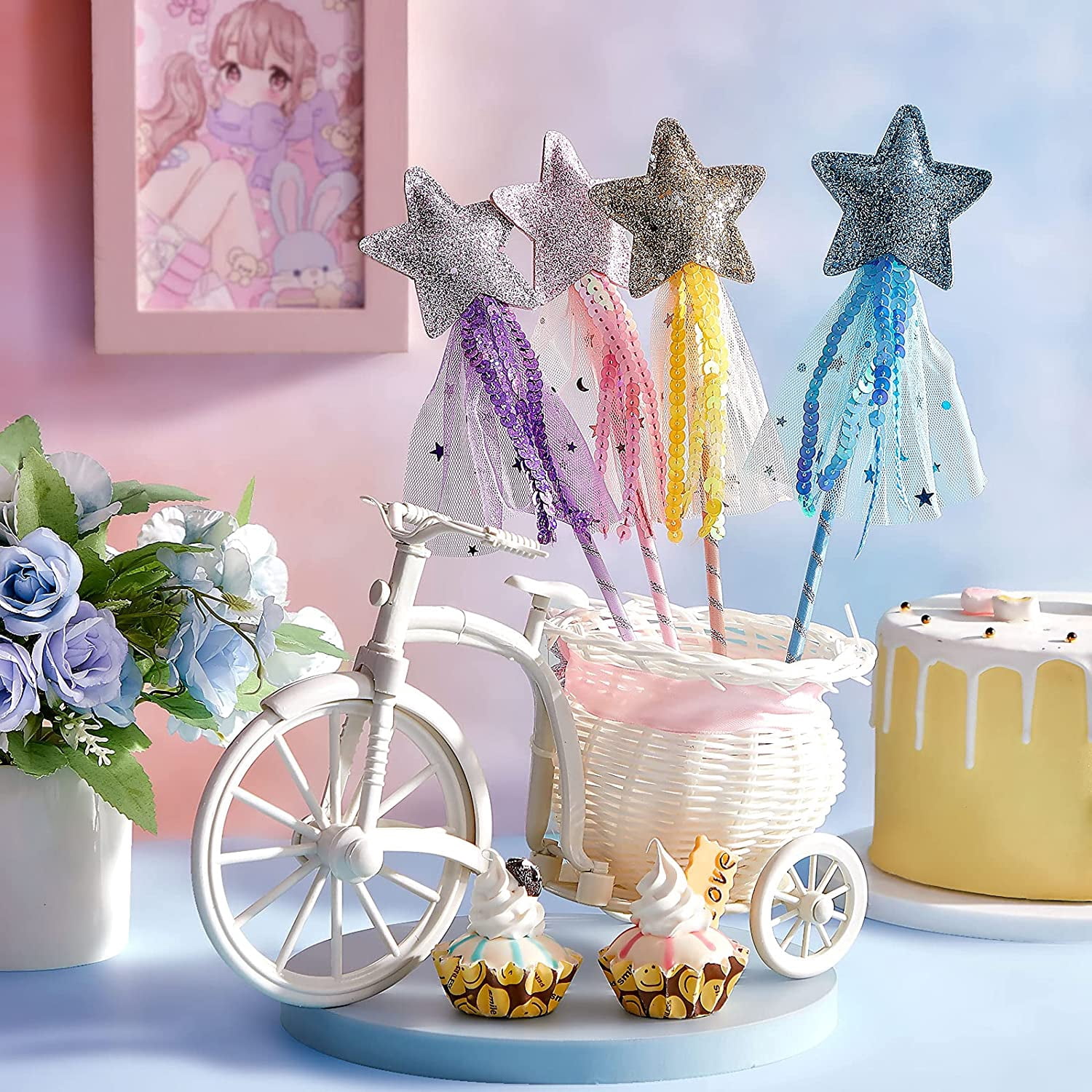 Set De 8 Varitas Mágicas Con Purpurina – 28 Cm – En Dorado, Morado, Azul Y Rosa – Perfectas Para Fiestas, Cosplay Y Juegos De Princesas