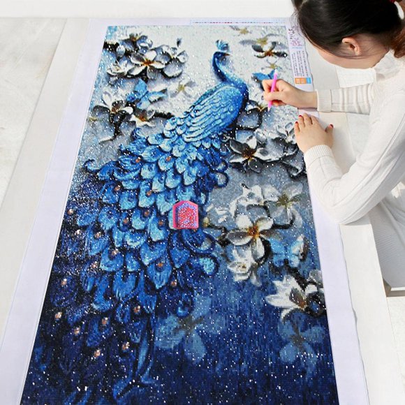 Kit de pintura de diamantes 5D para hacer tú mismo - Cuadro de pavo real con diamantes para punto de cruz, ideal para la decoración de la sala de estar (30x40cm, sin marco)