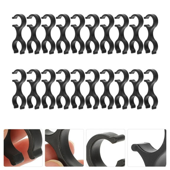 NICERIO 20Pcs Durable Plastic Trekking Pole Clips Lightweight Versatile Black Connecting Buckle for Trekking Poles