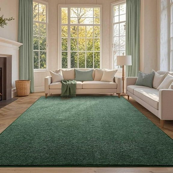 6x9 Washable Area Rugs for Bedroom Living Room, Low Pile Thin Rug Solid Color, Non-Slip Carpet Indoor for Home Decor (Green)