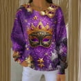 thumbnail image 4 of YueHuiYing Women's Oversized Purple Base Colorful Stripes Round Neck Long Sleeve Carnival Print Casual Top, 4 of 6