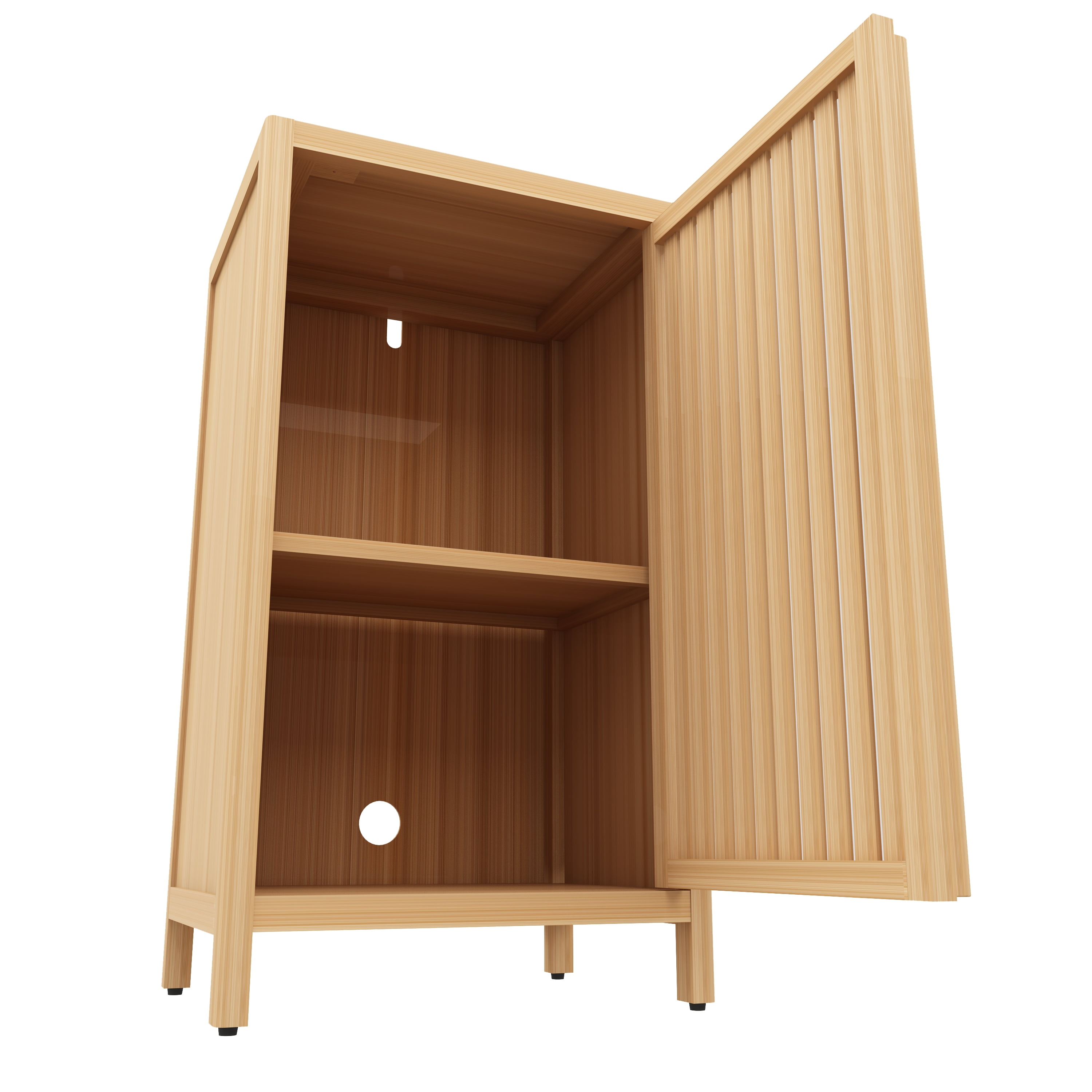 Freestanding Bamboo Storage Cabinet with Door & Shelf, Multi-Purpose Floor Cabinet for Bathroom Bedroom Hallway Kitchen