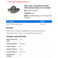 thumbnail image 2 of Water Pump - Compatible with 2004 - 2005 Chevy Classic 2.2L 4-Cylinder, 2 of 2