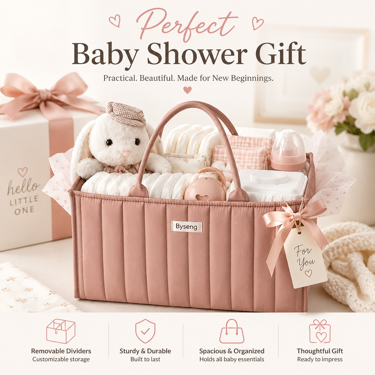 Byseng Baby Diaper Caddy Organizer, Pink photo 6