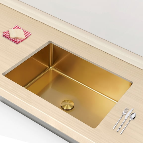 Commercial Stainless Steel Sink, 21.65x14.96x5.31in Golden Finish, 6.07 Gal Capacity with Pop-Up Drain, for Utility Rooms