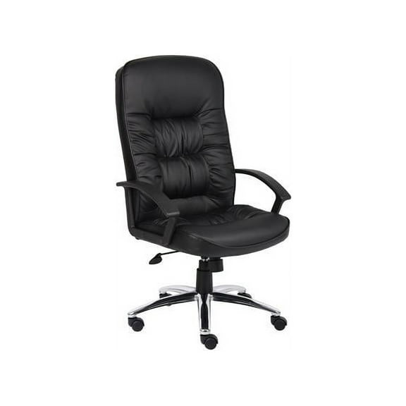 Boss Office Products High Back LeatherPlus Executive Chair with Chrome Base and Casters, Black