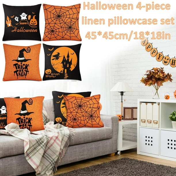 Popular Juego de almohadas de Halloween de 17 7x17 7 pulgadas funda de almohada de Halloween de Material de lino de la serie Ghost Cushaw Head sin nucleo de almohada Bodega Aurrera en linea