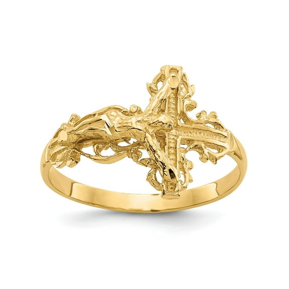 10k Real Gold Crucifix Cross Pendant Necklace with Diamond Cut Detailing for Men and Women Religious Catholic Christian Faith Symbol Spiritual Jewelry