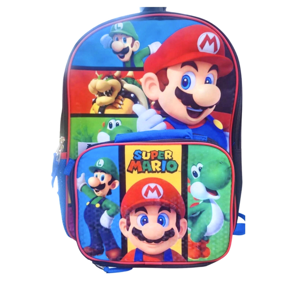 Super Mario 16" Backpack with Detachable Insulated Lunch Box