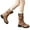 Yellow, variant on Womens Slouchy Motorcycle Boots Wide Calf Retro Leather Round Toe Chunky Heel Pull on Mid Calf Riding Booties