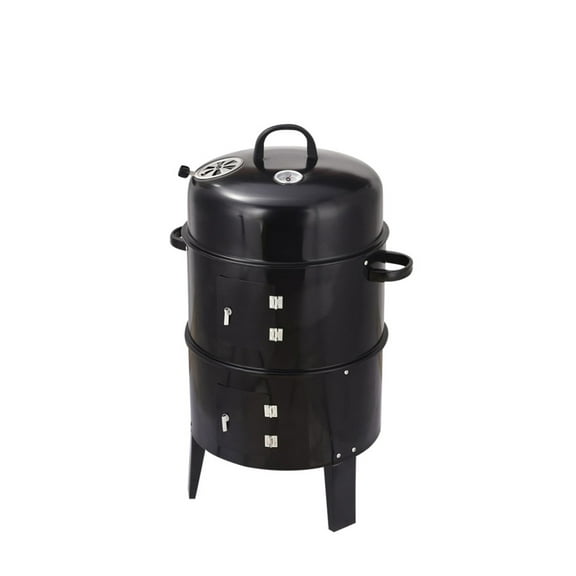 Charcoal Grill Brazier, Wood Fired BBQ Smoker Stove - Double Layer Outdoor Grill for Smokeless Cooking, 360° Even Heating, Oil Drip System Black Garden & Outdoor American Traditional Steel