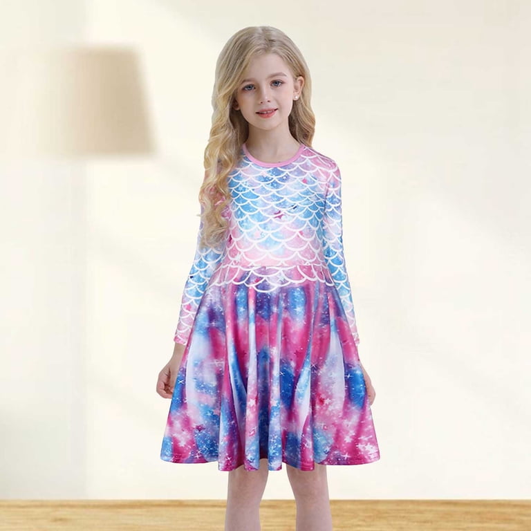 YAYUBA Long Sleeve Dresses for Girls KidsSparkly Rainbow Dress Fall Spring  Clothes Twirl Swing Dress - Walmart.com
