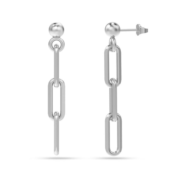 LeCalla 925 Sterling Silver Light-Weight Italian Paper Clip Link-Chain Drop Liner Stud Earrings Jewelry for Women and Teen 30MM