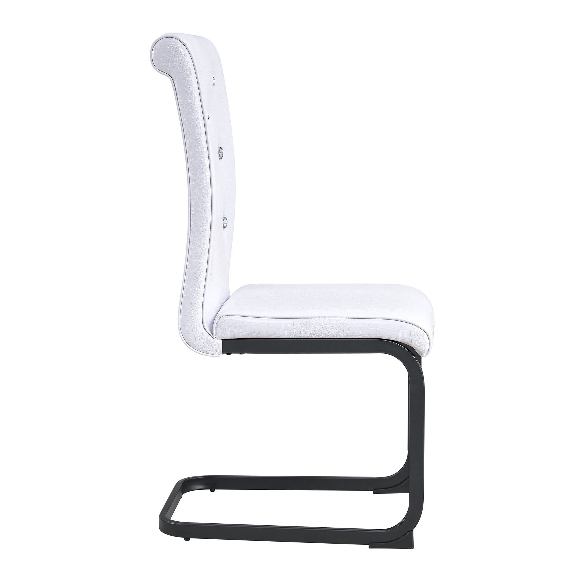 Aukfa Modern Dining Chairs Set of 2 , 400 lbs Heavy-Duty Faux Alligator Leather Kitchen Chairs with Crystal Button Tufted High Back,White