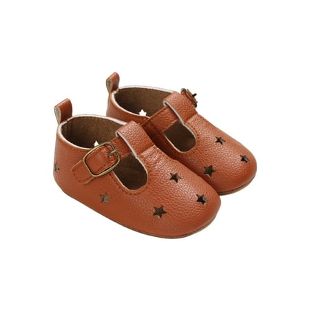 

Baby Girls Princess Dress Shoes Non-Slip Soft Sole T-Strap Mary Jane Flats with Cutout Star Pattern