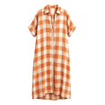 thumbnail image 5 of KHONTS Women's Linen Maxi Shirt Dress Short Sleeve Button down Casual Dress Loose Summer Gingham Beach Cover up Dresses Orange XL, 5 of 5
