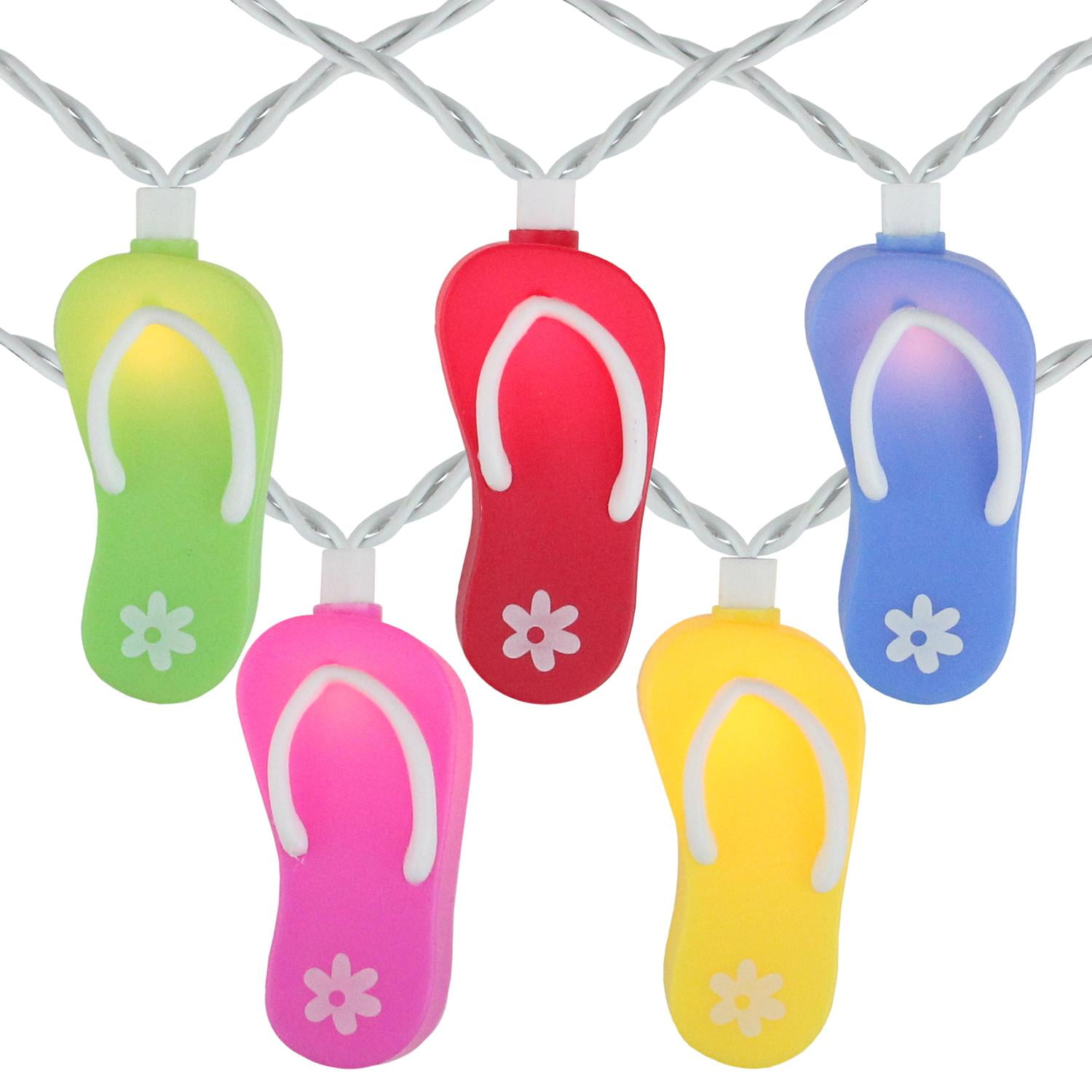 Set Of 10 Multi Color Flip Flop Summer Garden Patio Lights White Wire