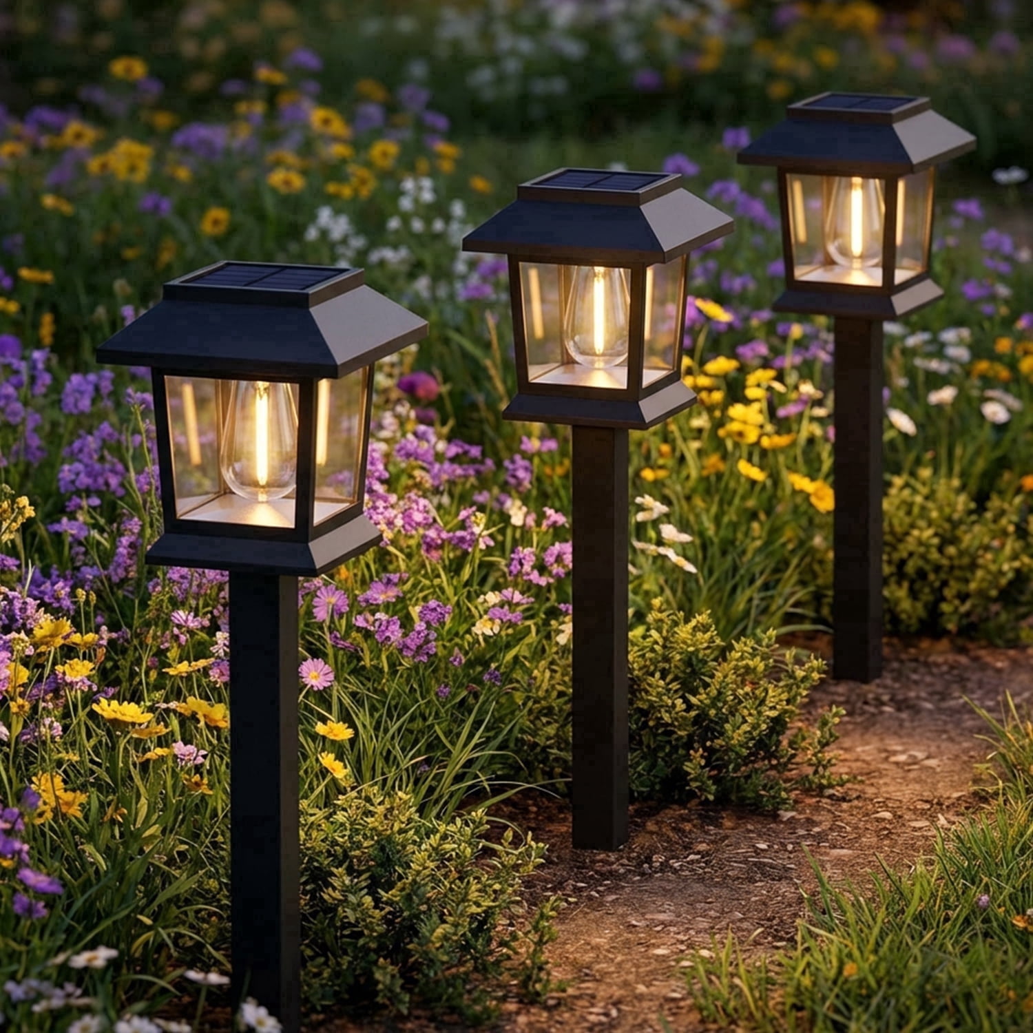 Hoodink Solar Lights Outdoor, 12 Pack 3000K Waterproof Auto On/Off Solar Pathway Lights for Your Garden, Landscape, Path, Yard, Patio, Driveway,Walkway Decor, Black