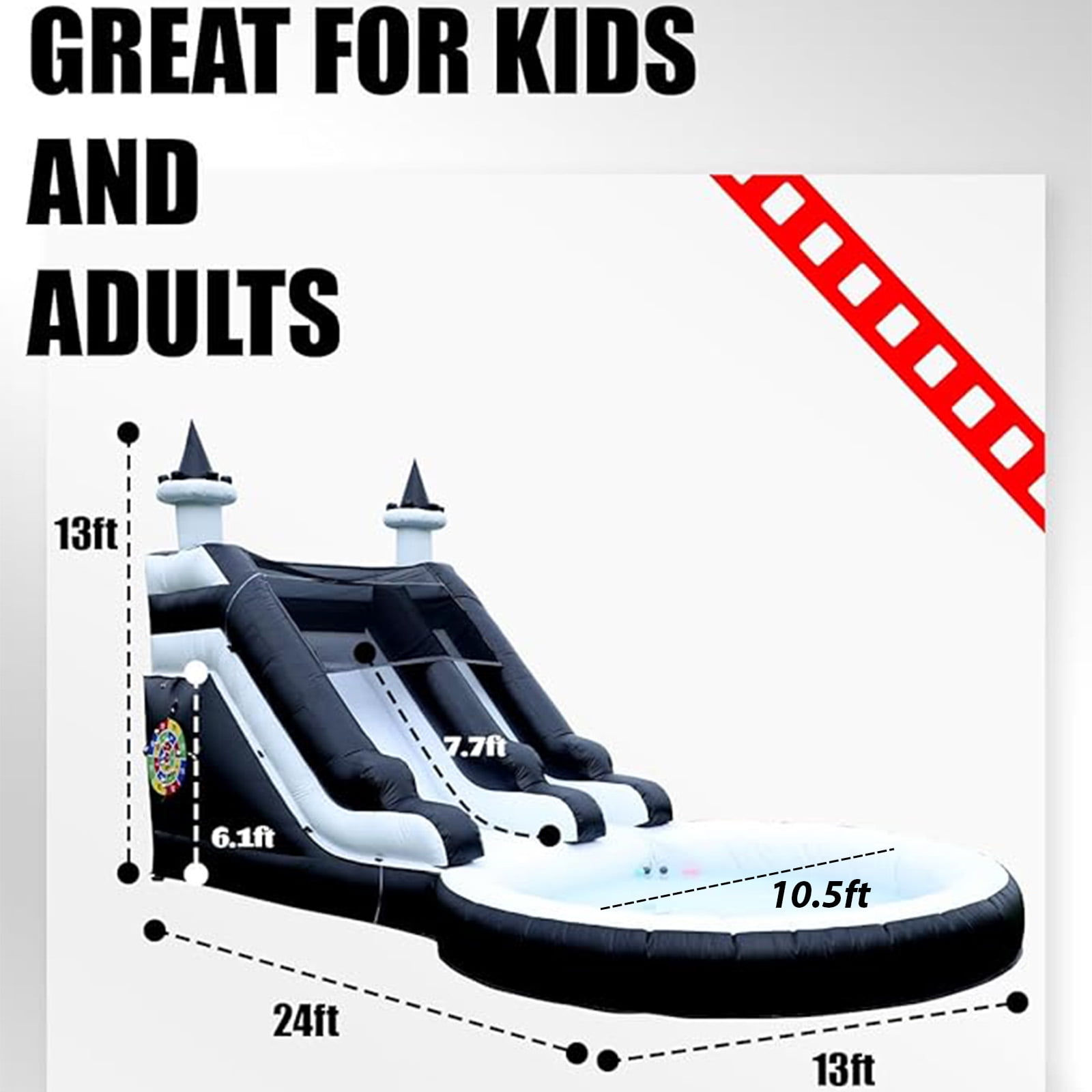 Relunch 24FT Commercial Grade PVC Inflatable Water Slide with Pool & Dartsboard for Kids and Adults (with Blower), Wet Dry Use, Summer Fun, 24x13x13FT