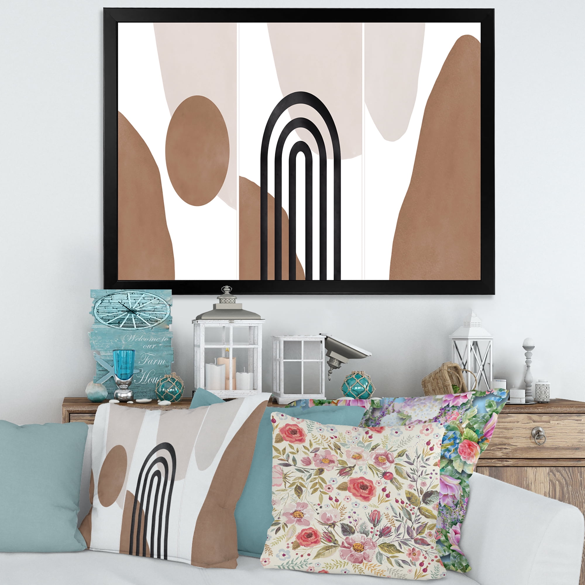 Designart 'Abstract Shapes in Ivory and Terracotta Shapes II' Modern Framed Art Print