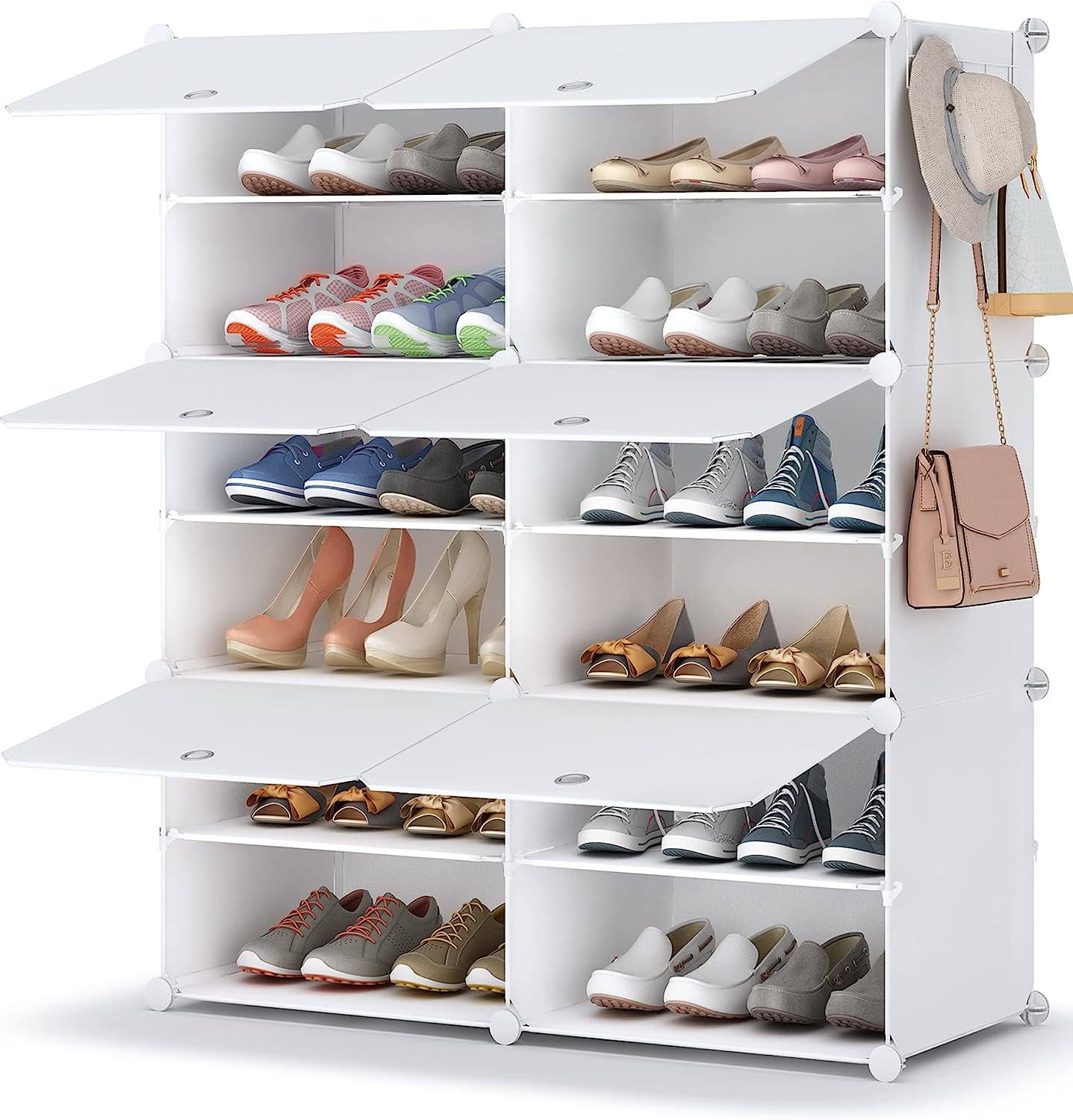 HOMIDEC 8-Tier Shoe Organizer for Closet, 32-Pair Shoe Storage Cabinet,  White, Metal