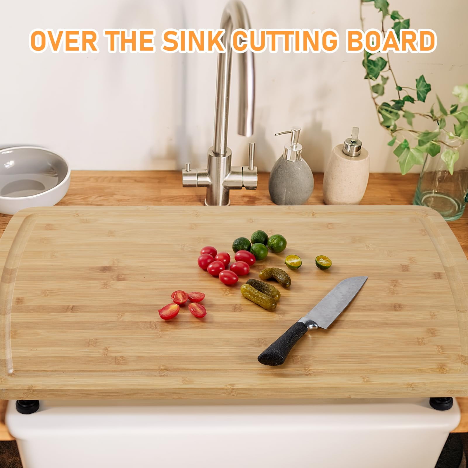 KitchenBam booStovetop Cover Cutting Board with Legs andJui ceGrooves, 30" x 20" Large Stove Top Cover for Gas Burners Stove Top, Cooktop ProtectorNoo dleBoard Stove Cover for RV Stove