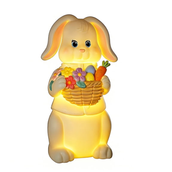 Easter Bunny Decorations,Resin Rabbit Statues Ornaments, Lighted Bunny Table Centerpiece for Easter Party, Spring Home Decor and Shelf Display