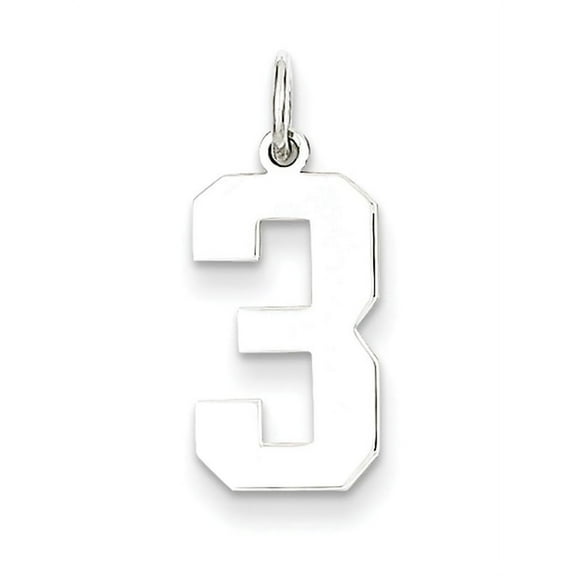 925 Sterling Silver Solid Medium Polished Sport game Number 3 Charm Pendant Necklace 21x8mm Wide - Pendant for Women