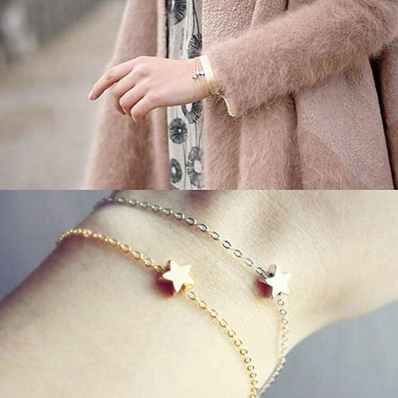 Jiaroswwei Women's Girls' Fashion Jewelry Gift Gold Silver Plated Charm Chain Star Bracelet
