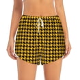 thumbnail image 2 of Picia Retro Yellow and Black Houndstooth Pattern Women's 2 in 1 Athletic Running Shorts High Waisted Workout Casual Gym Sweat Shorts with Comfy Liner Zipper Pockets-X-Large, 2 of 7
